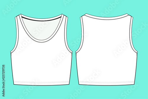 Ladies crop tank top Technical Fashion flat sketch template.