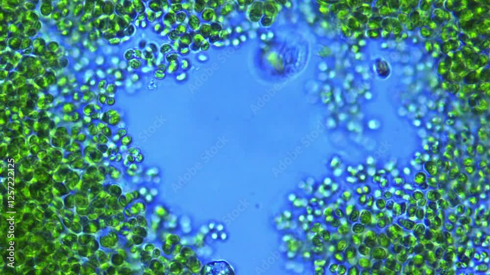 A Protozoan swims among freshwater algae - 400X