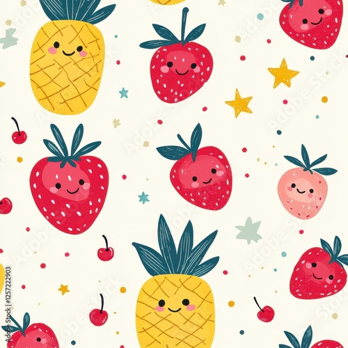 Vibrant fruit patterns pineapples and strawberries for kitchen decor digital art