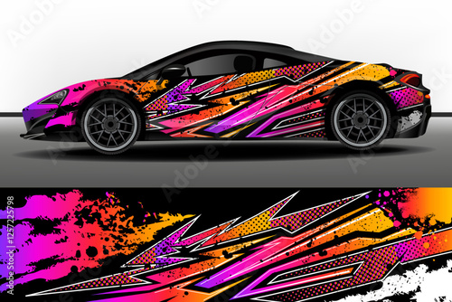 Sport car decal wrap design vector. Design of car stickers. Abstract sport background for racing livery or daily use car vinyl decal. Car design development for the company. 