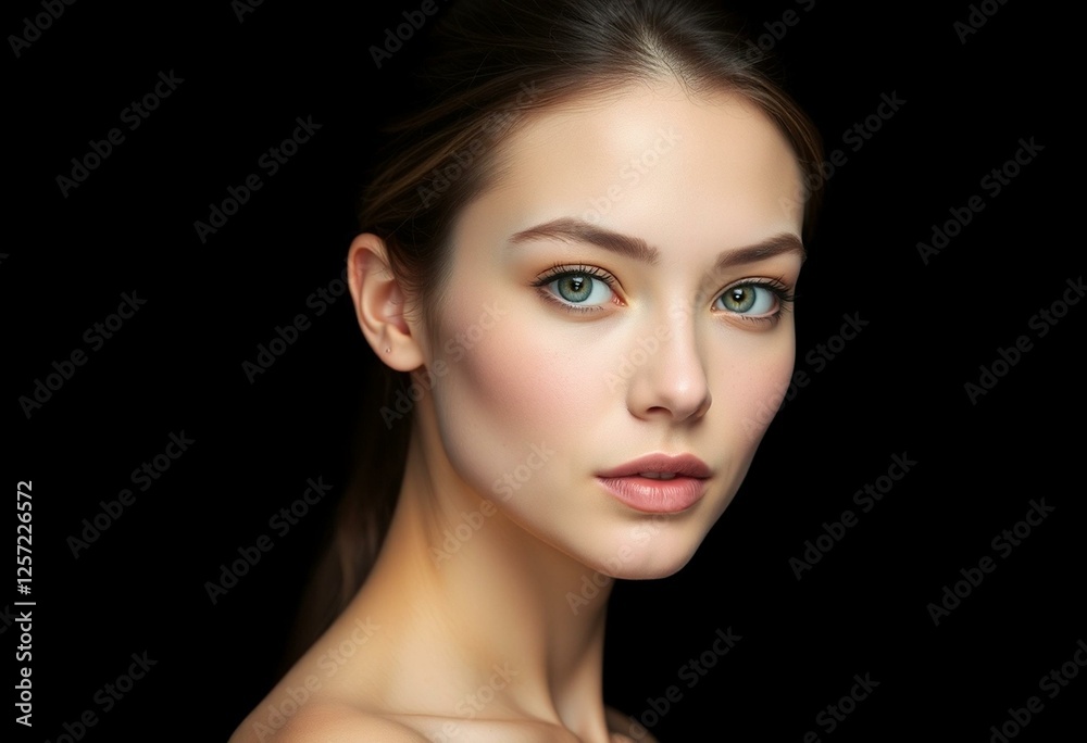 Fototapeta premium Photorealistic female portrait on black background