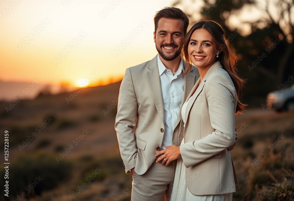 Fototapeta premium Romantic couple in a sunset landscape