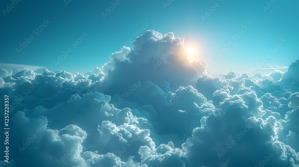 Naklejka premium Stunning Aerial View of Cumulus Cloudscape with Bright Sunlight Above