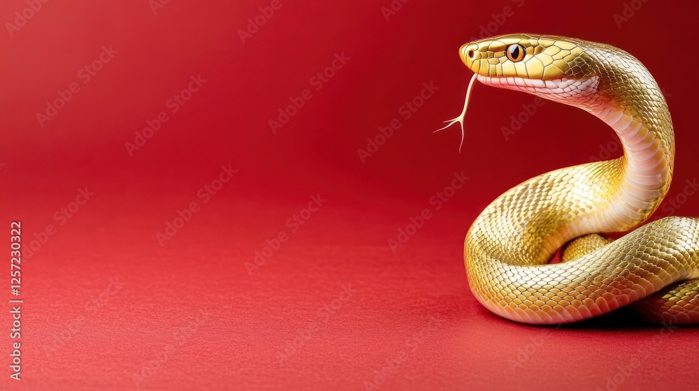 Fototapeta premium Gold Snake On Red Background