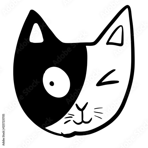 Cat, Kitten, Party, Funny, Cute, Doodle, Cartoon, Sketch, Blackwork, Lineart, Whimsical, Minimal, Hat, Silly, Comic, Quirky, Illustration, Ink, Monochrome, Hand-drawn, Feline, Character, Artistic, Pla