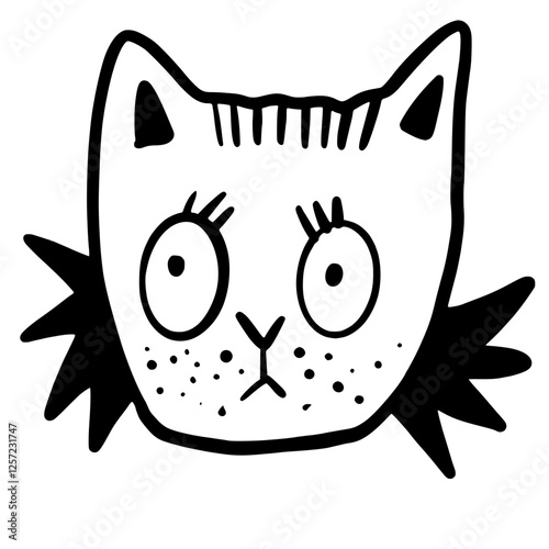 Cat, Kitten, Party, Funny, Cute, Doodle, Cartoon, Sketch, Blackwork, Lineart, Whimsical, Minimal, Hat, Silly, Comic, Quirky, Illustration, Ink, Monochrome, Hand-drawn, Feline, Character, Artistic, Pla