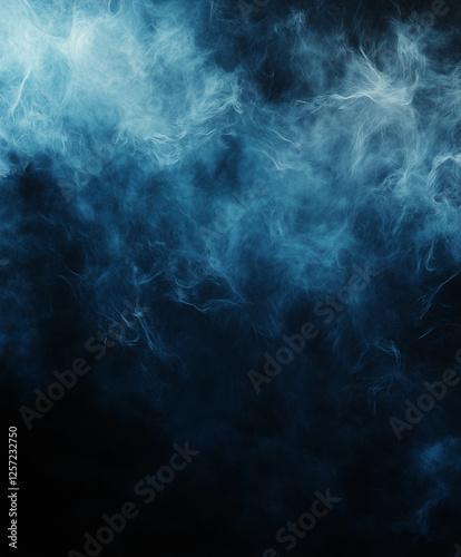 暗い背景に広がる青い煙の渦と霧の抽象テクスチャ