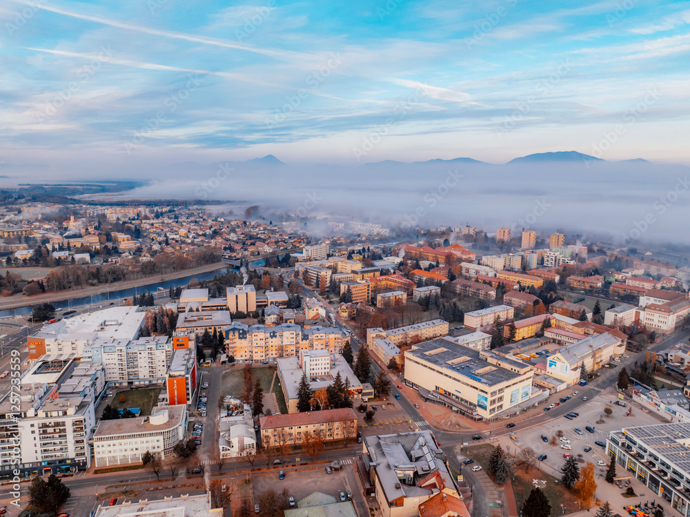 Obraz premium Sunset over Liptov region. Liptovsky Mikulas landspace, slovakia.