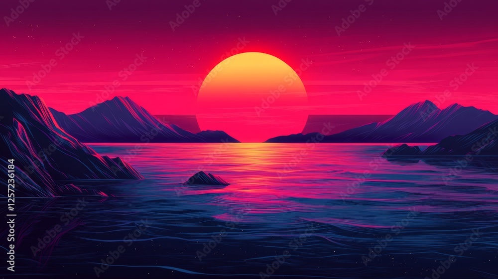 Fototapeta premium Vibrant Colors of a Bright Evening Sunset Fading into Night