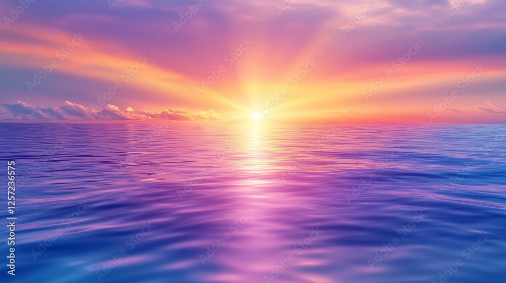 Fototapeta premium Serene Sunset Over Calm Ocean with Beautiful Rays of Light