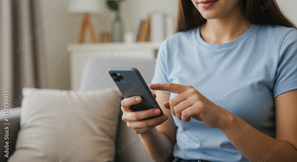 young woman using smart phone at home young woman using smart phone at home