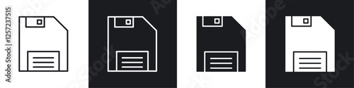 Floppy disk icon set black and white colors. Graphic Vector icons pack