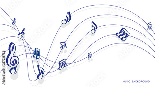 Musical notes floating along musical chord lines. Advertising vector banner for presentation of concert or children vocal evening isolated on white background