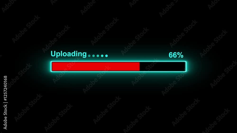 Animated neon glowing Uploading bar 100% animation. Uploading Futuristic progress motion graphics. bar animation of 0 to 100 4k video footage.