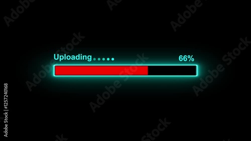 Animated neon glowing Uploading bar 100% animation. Uploading Futuristic progress motion graphics. bar animation of 0 to 100 4k video footage.