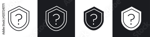 Shield interrogation icon set black and white colors. Graphic Vector icons pack