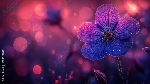 Purple flower in bokeh sunset meadow background photo