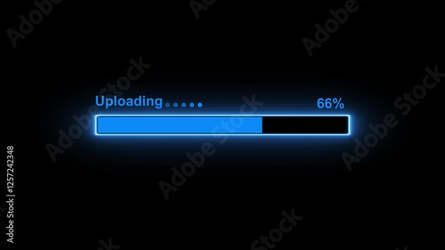 Animated neon glowing Uploading bar 100% animation. Uploading Futuristic progress motion graphics. bar animation of 0 to 100 4k video footage.