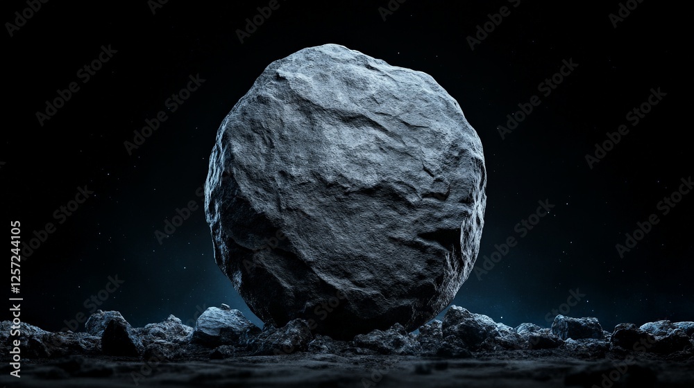Large Rocky Sphere on Dark Background with Starry Features Large Rocky Sphere on Dark Background with Starry Features