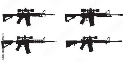 Collection of rifle gun weapon silhouette vector on white background