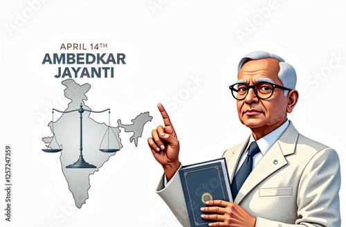 Illustration/Banner for Ambedkar Jayanti. Ambedkar Jayanti is celebrated on April 14th on the birth anniversary of Dr. B.R. Ambedkar (1891–1956), the chief architect of the Indian constitution.