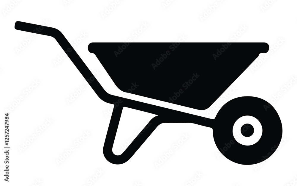 Wheelbarrow trolley silhouette icon vector on white background. Cart silhouette vector. Wheelbarrow trolley silhouette icon vector on white background. Cart silhouette vector.