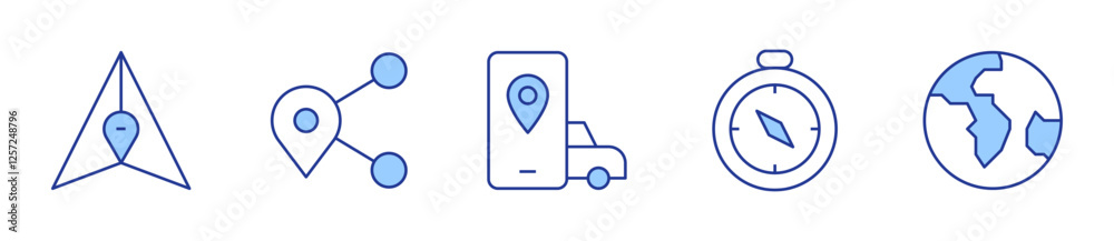 application, compass, globe, position, share location. Navigation Icon vector illustration. Line Duotone style. Editable stroke application, compass, globe, position, share location. Navigation Icon vector illustration. Line Duotone style. Editable stroke