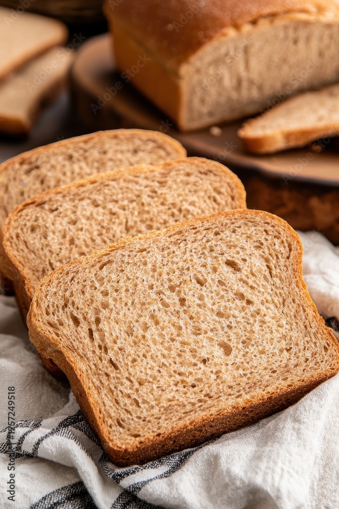 Close Up Slices Of Wheat Bread On A Wooden Table Close Up Slices Of Wheat Bread On A Wooden Table