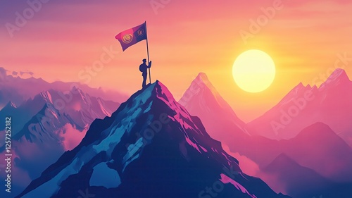 Wallpaper Mural Person standing on mountain peak at sunset. Torontodigital.ca
