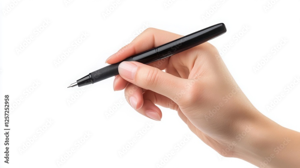 Hand Holding Black Pen Isolated on White Background Hand Holding Black Pen Isolated on White Background