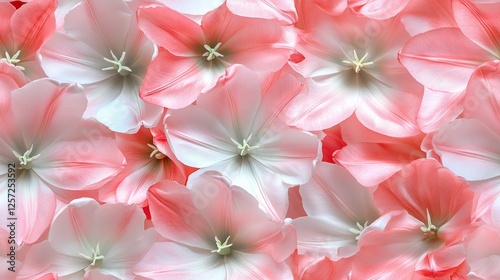 Cluster of pink and white tulips bloom in abundance
