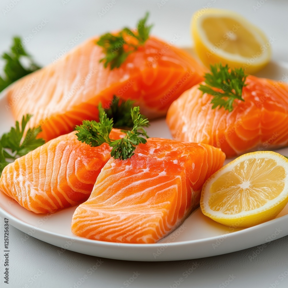 Fresh Salmon Fillet Portions With Lemon And Herbs Fresh Salmon Fillet Portions With Lemon And Herbs