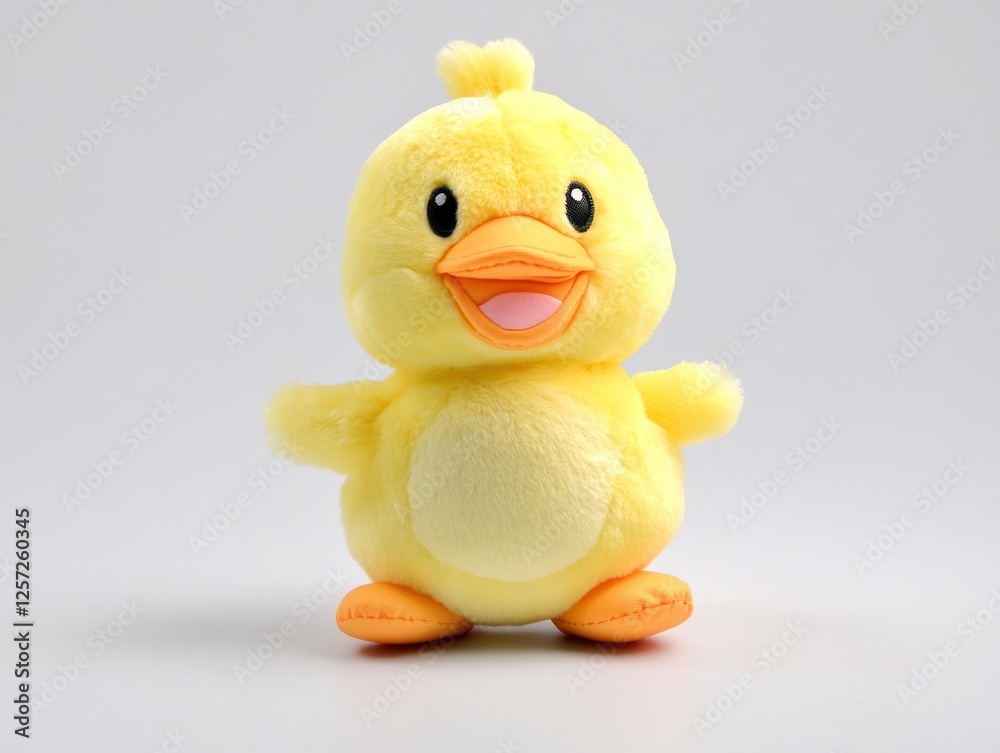 Cute yellow plush duck toy with a cheerful expression Cute yellow plush duck toy with a cheerful expression