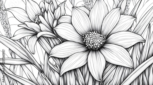 Wallpaper Mural Monochrome Floral Line Art  Elegant Flower Illustration Torontodigital.ca