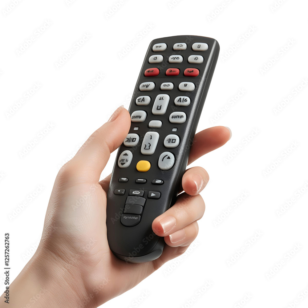 Black Remote Control Held in a Palm Black Remote Control Held in a Palm