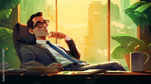 Confident businessman enjoying success.