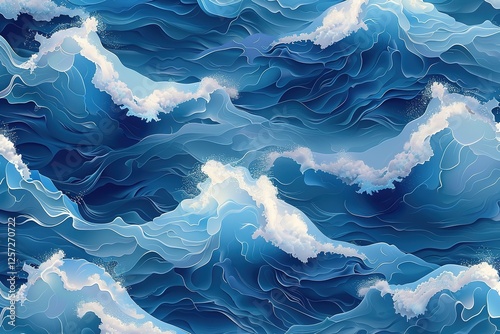 Seamless pattern background of beautiful blue ocean waves