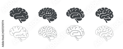 Minimalist Human Brain Vector Icons – Neuroscience, Intelligence, and Creativity Design