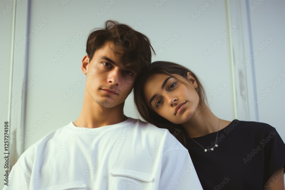 A man and a woman are posing for a picture A man and a woman are posing for a picture