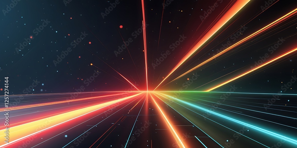 Obraz premium Vibrant Light Streaks on Dark Background Representing Energy, Motion, Contrast, Cosmos