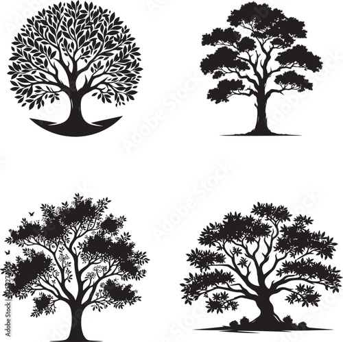 Sandalwood Tree Silhouette Collection - High-Quality Vector Illustrations