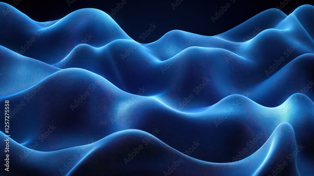 Obraz premium Abstract blue waves, flowing digitally, dark background, tech concept