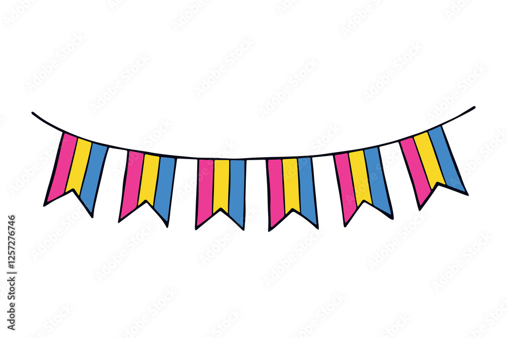 Obraz premium Colorful garland Pansexual pride flag Happy pride day LGBTQ community Pride Month Vector hand drawn doodle for posters, stickers, logo, cards