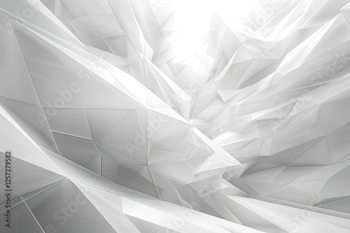 abstract white background design, geometric lines angles shapes in white and gray layers of transparent material