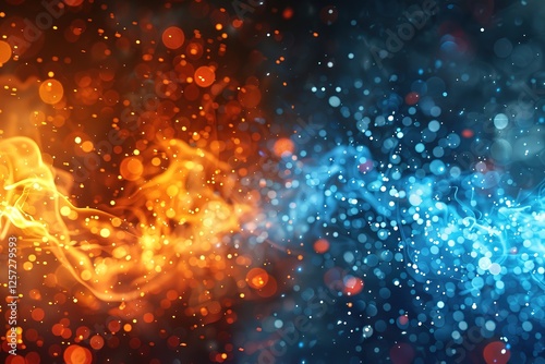 Abstract zoom lights with color of Fire and Ice element against (vs) each other background. Heat and Cold concept
