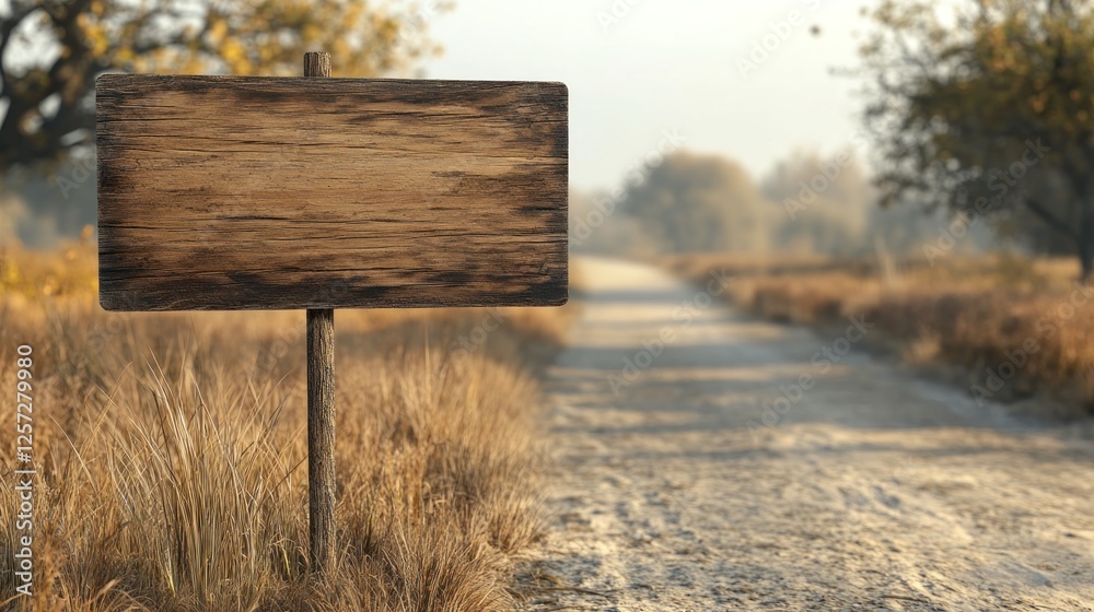 Naklejka premium Blank wooden signpost on rural road, autumn