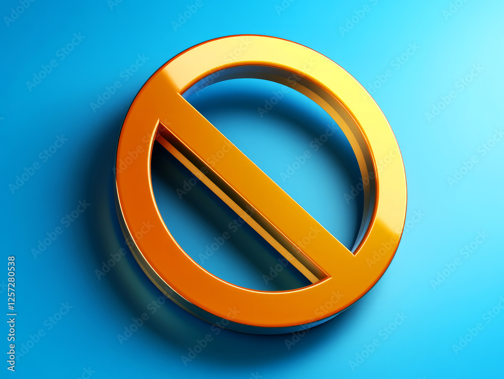 Bright Golden No Symbol on a Vibrant Blue Background Representing Prohibition or Restriction Bright Golden No Symbol on a Vibrant Blue Background Representing Prohibition or Restriction