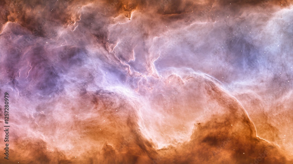 Obraz premium Vibrant Nebula in Space with Swirling Pink and Purple Clouds, Creating a Surreal Iridescent Effect