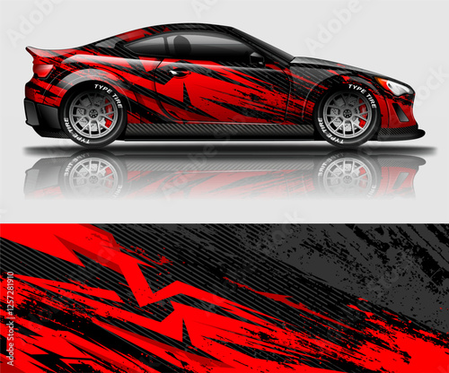 Abstract Car decal design vector. Graphic abstract stripe racing background kit designs for wrap vehicle, race car, rally, adventure and livery