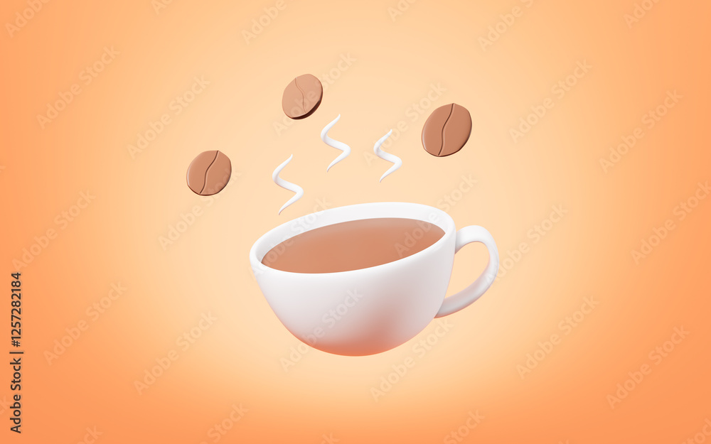 Obraz premium Cartoon coffee and coffee beans, 3d rendering.